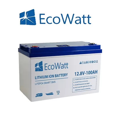 Bateria de lítio EcoWatt LiFePO4 Smart BMS 12.8V 100Ah