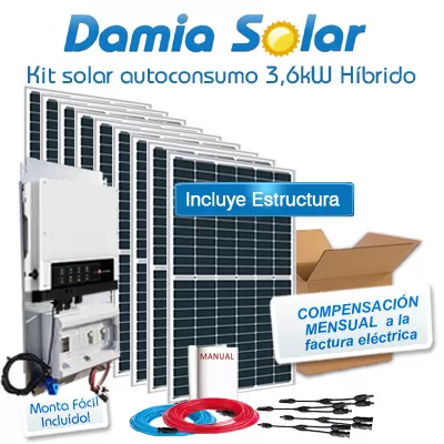 Kit autoconsumo solar 3,6kW EM híbrido con excedentes - Damia Solar