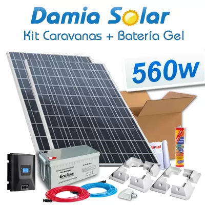 Comprar Kit solar para caravanas 560W 12V  + Bateria de Gel (2 x Painéis de 280W 24V) - Damia Solar