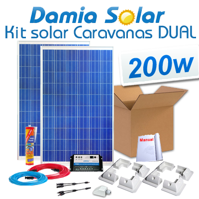 Comprar Kit solar completo para caravanas 200W. Con regulador para carga de  2 baterías - Damia Solar