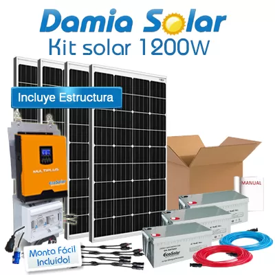 Comprar Kit solar 1200W Uso Diario: nevera con congelador luz, TV. ONDA PURA y CARGADOR - Damia Solar