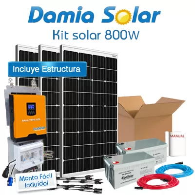 Comprar Kit solar 800W Uso Diario: nevera con congelador, luz, TV. ONDA PURA y CARGADOR - Damia Solar