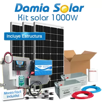 Comprar Kit Solar 1000W Fins de semana Onda Pura Blue: Frigo Congelador, Luz, Tv. - Damia Solar