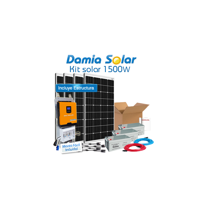 Comprar Kit Solar 1500W Fines de semana Onda Pura: Luz, Tv, Microondas,  Nevera, Portátil. ONDA PURA y CARGADOR - Damia Solar