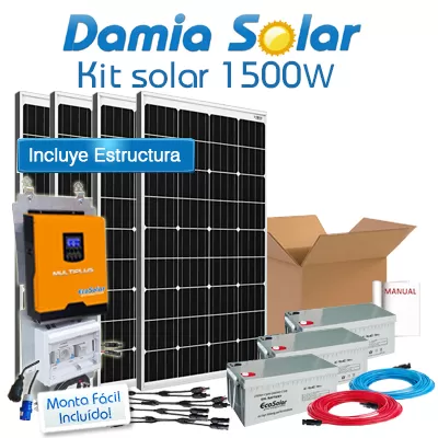 Comprar Kit Solar 1500W Fines de semana Onda Pura: Luz, Tv, Microondas, Nevera, Portátil. ONDA PURA y CARGADOR - Damia Solar