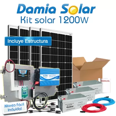 Comprar Kit solar 1200W Uso Diario: nevera con congelador, luz, TV. ONDA PURA BLUE - Damia Solar