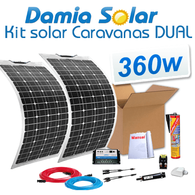 Kit solar para autocaravanas 360w com painéis flexívels e regulador Dual