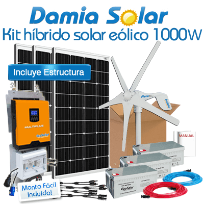 Comprar Kit híbrido solar + eólico 1000W Uso Diario - Damia Solar