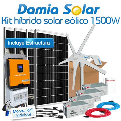 Comprar Kit híbrido solar + eólico 1500W Uso Diario - Damia Solar