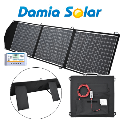 Maletín solar plegable portátil 150W 12V + regulador 20A