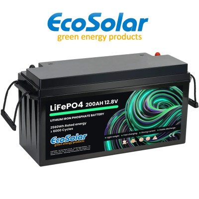 Bateria de lítio Ecosolar 200Ah LiFePO4 12,8V (12V)