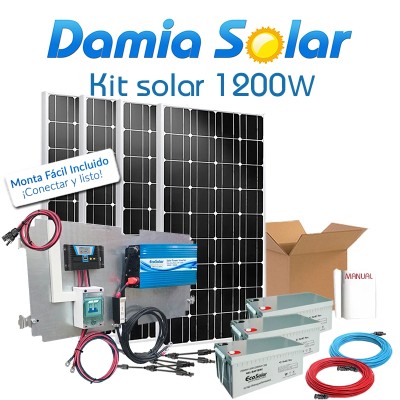 Kit solar 1200W Uso Diario: nevera con congelador, luz, TV. ONDA PURA BLUE