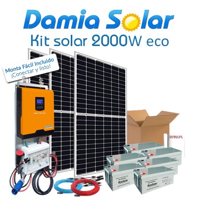 Kit solar 2000W ECO Uso Diario: Nevera Congel., lavadora, microondas.. ONDA PURA