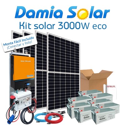 Kit solar 3000W ECO Uso Diario: Nevera Congel., lavadora, microondas.. ONDA PURA