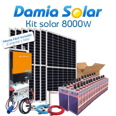 Kit solar 8000W Uso Diario: Placa inducción, Nevera-Congelador, lavadora, TV...