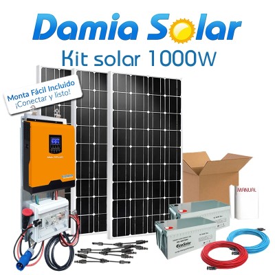 Kit Solar 1000W Fin de semana y verano. Con inversor onda pura y cargador: Luz, Televisión y nevera.