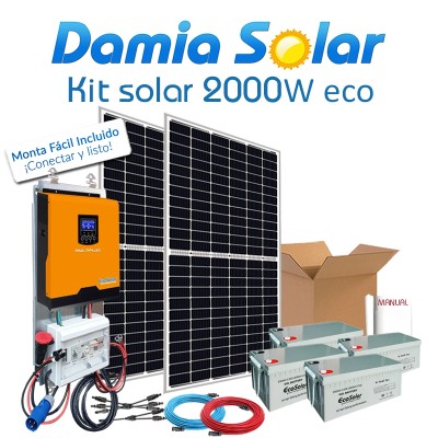 Comprar Kit Solar 2000W ECO Fines de semana onda pura y cargador: Tv, Nevera Congelador, Lavadora, Etc. - Damia Solar