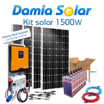 Kit solar 1500W Fines de semana onda pura y cargador: Nevera congelador, TV, lavadora, DVD, Portátil. ONDA PURA