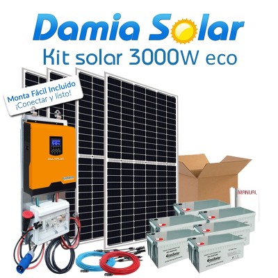 Comprar Kit Solar 3000W ECO Fines de semana onda pura y cargador: TV, Nevera Congelador, Lavadora, Etc. - Damia Solar