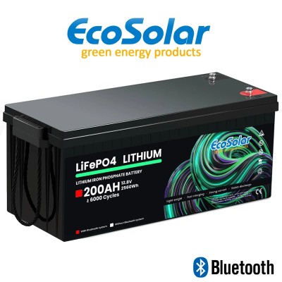 Bateria de lítio Ecosolar 200Ah Bluetooth LiFePO4 12,8V (12V)