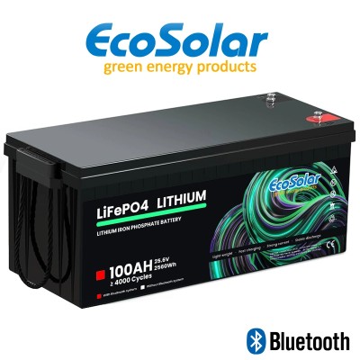 Bateria de lítio com bluetooth Ecosolar 100Ah LiFePO4 25,6V (24V)