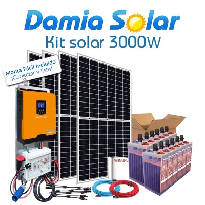 Kit Solar 3000W Fines de semana onda pura y cargador: Luz, Tv, Nevera Congelador, Lavadora, Etc.